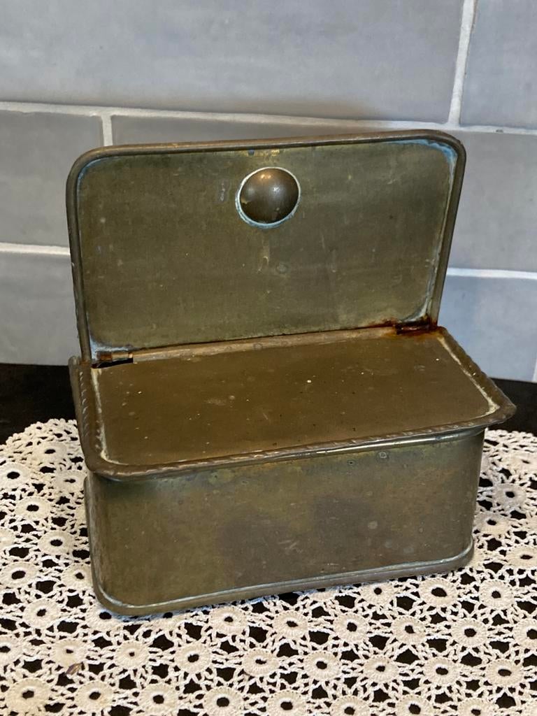 Antiek zwavelstokbakje, luciferbakje, koper (140126c), Ophalen of Verzenden