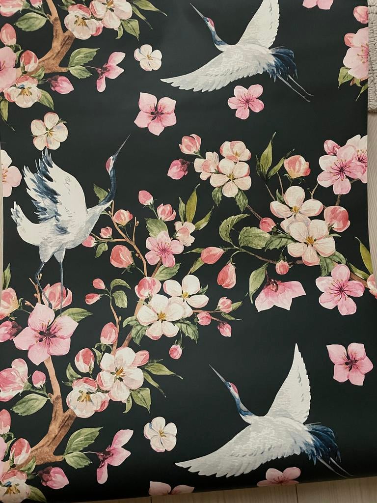 Rol Behang met Bloemen en Vogels, Ophalen of Verzenden, Roze