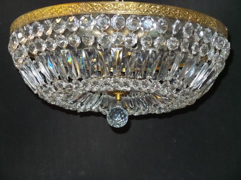 Grote plafonniére van strengen kristallen en prisma plaatjes, Ophalen, Gebruikt