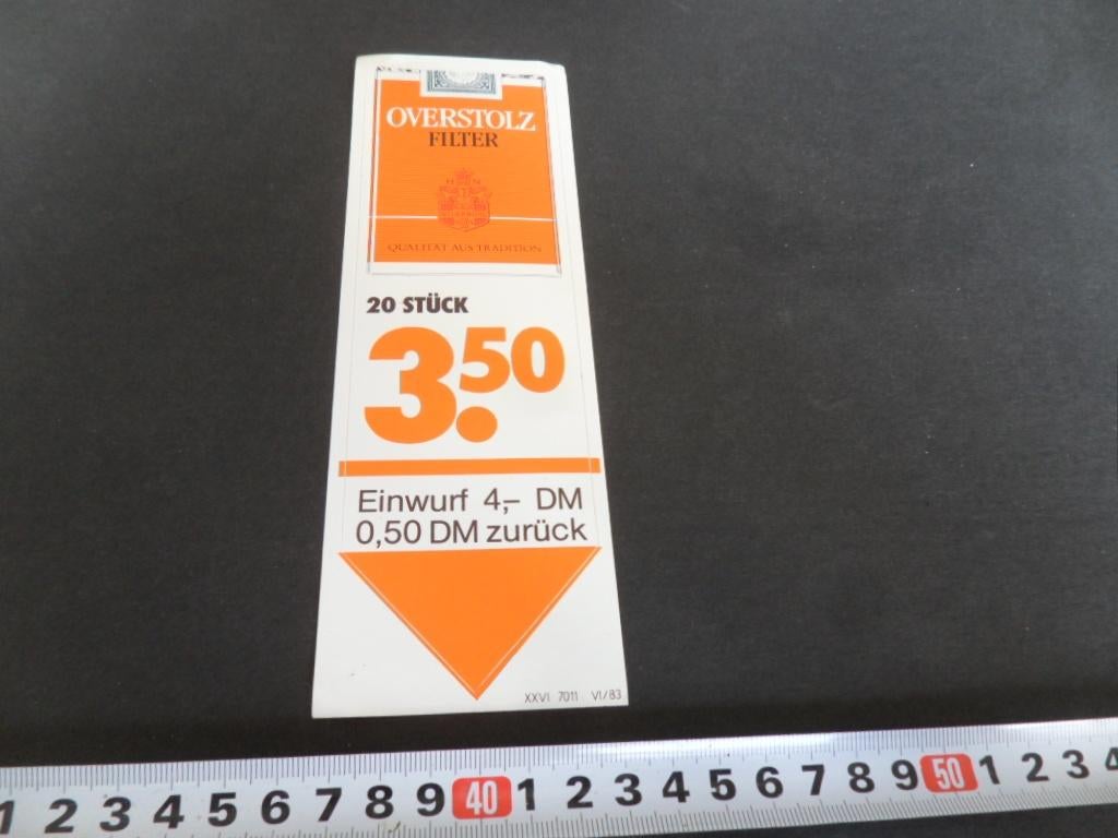 sticker OVERSTOLZ Filter sigaretten Tabak, Verzamelen, Ophalen, Zo goed als nieuw