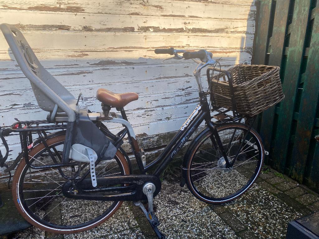 Moederfiets gazelle met kinderzitje en mand, Ophalen, Gebruikt, Mandje, Gazelle