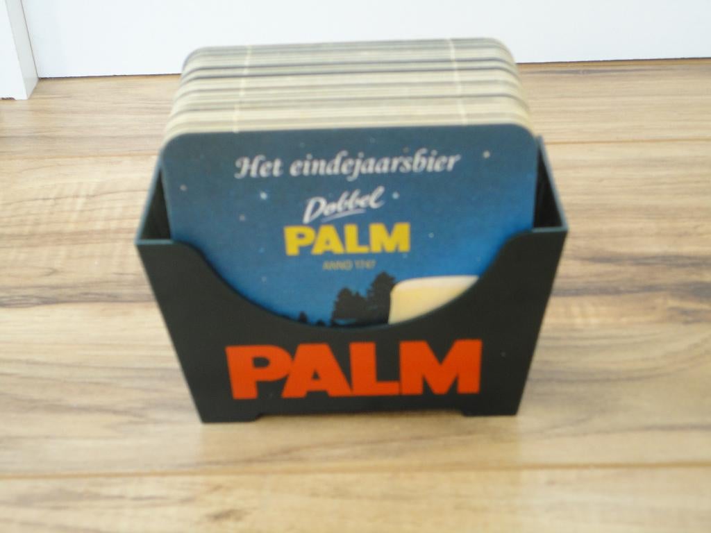 Bierviltjes houder Palm met 24 viltjes 10 x 10 cm, Ophalen of Verzenden, Zo goed als nieuw, Viltje(s), Palm