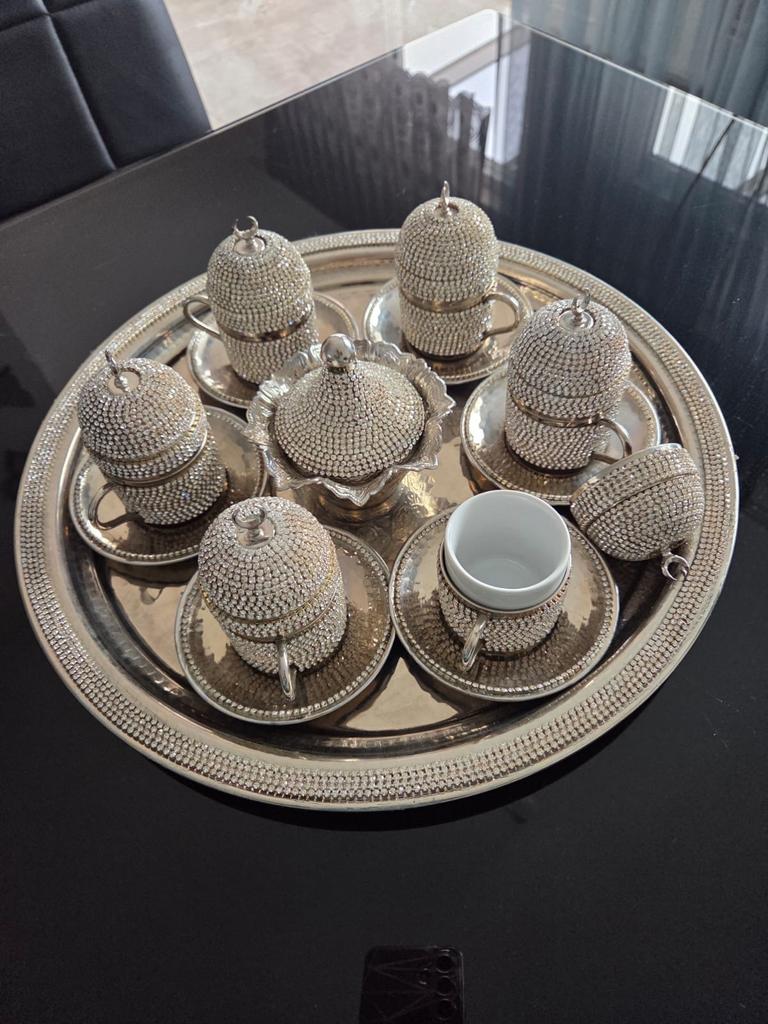 Turks Koffieservies met Strass, Keramiek, Ophalen of Verzenden, Zo goed als nieuw, Overige stijlen