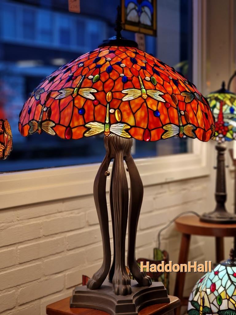 Grote Tiffany Lamp Libelle Motief >59cm, Ophalen, Nieuw, Glas, Minder dan 100 cm