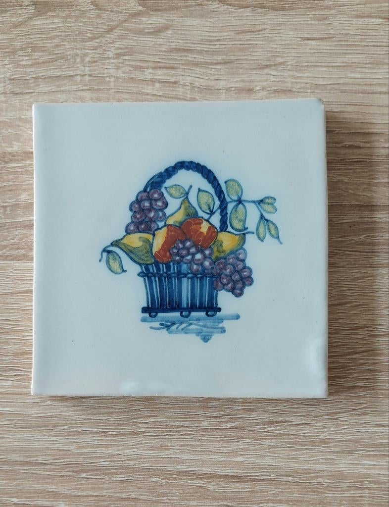 Tichelaar Makkum Handbeschilderde Tegel Fruitmand, Ophalen of Verzenden