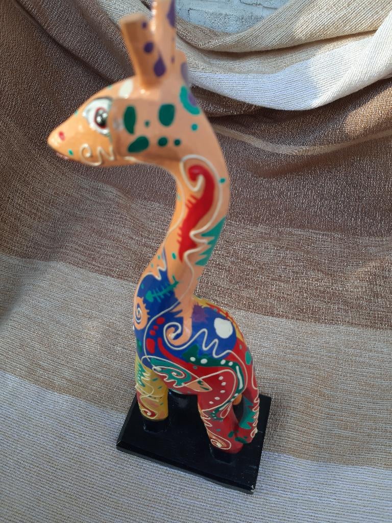 Gesneden houten giraf, handmatig geschilderd, gemaakt, Antiek en Kunst, Ophalen