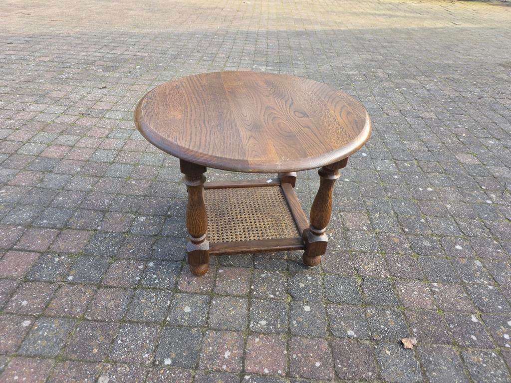 Eiken tafeltje rond, Huis en Inrichting, Tafels | Bijzettafels, Ophalen, Rond, Minder dan 55 cm