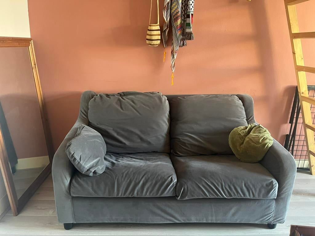 Grijze tweezits bank, gratis ophalen, Ophalen, Gebruikt, 150 tot 200 cm, Tweepersoons