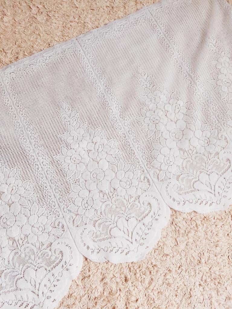 2 stuks Vintage vitrage bloemen, valletjes - 61/54 x 95 cm, Romantisch, Botanisch, Cottage Core, Wit, Zo goed als nieuw, Minder dan 100 cm