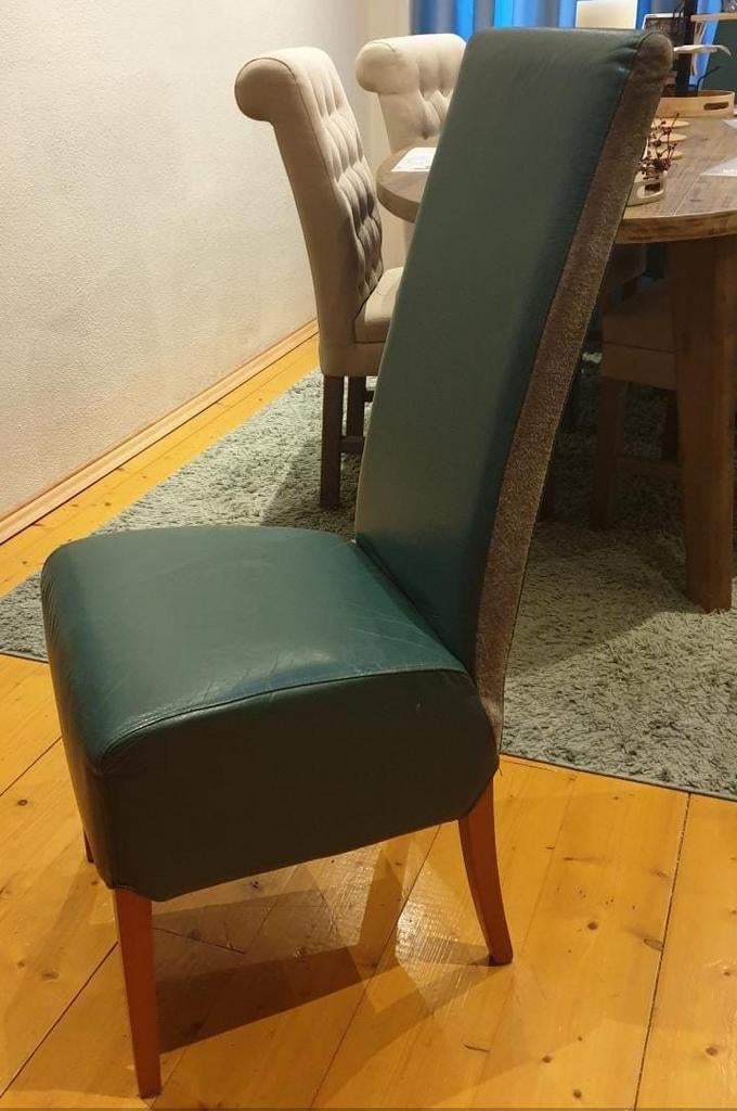 4 groene leren suede stoelen eetstoelen mag ook 2, Ophalen, Overige kleuren