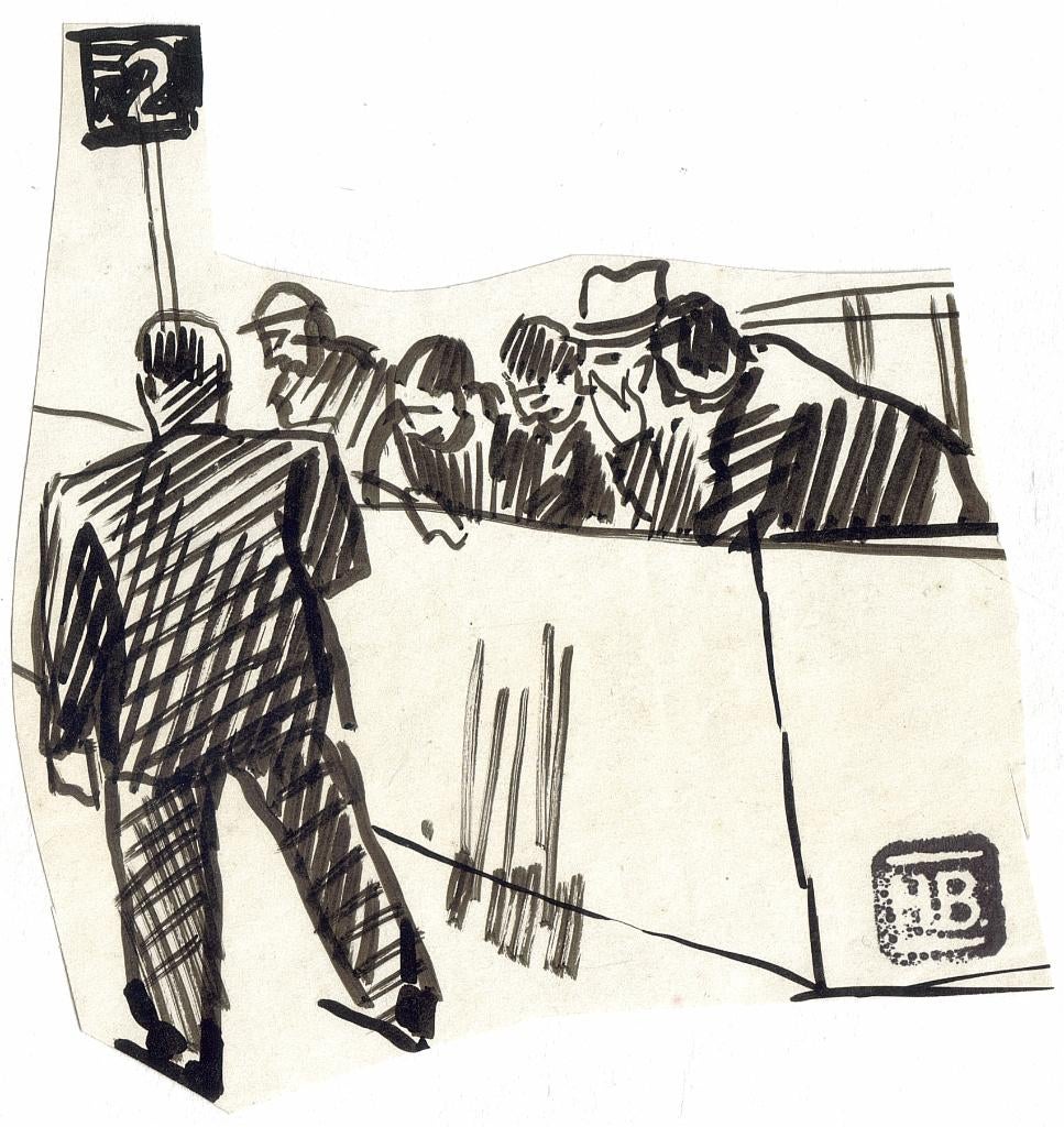 Herman Bieling uitgeknipte viltstifttekening "Bij Wedstrijd", Ophalen