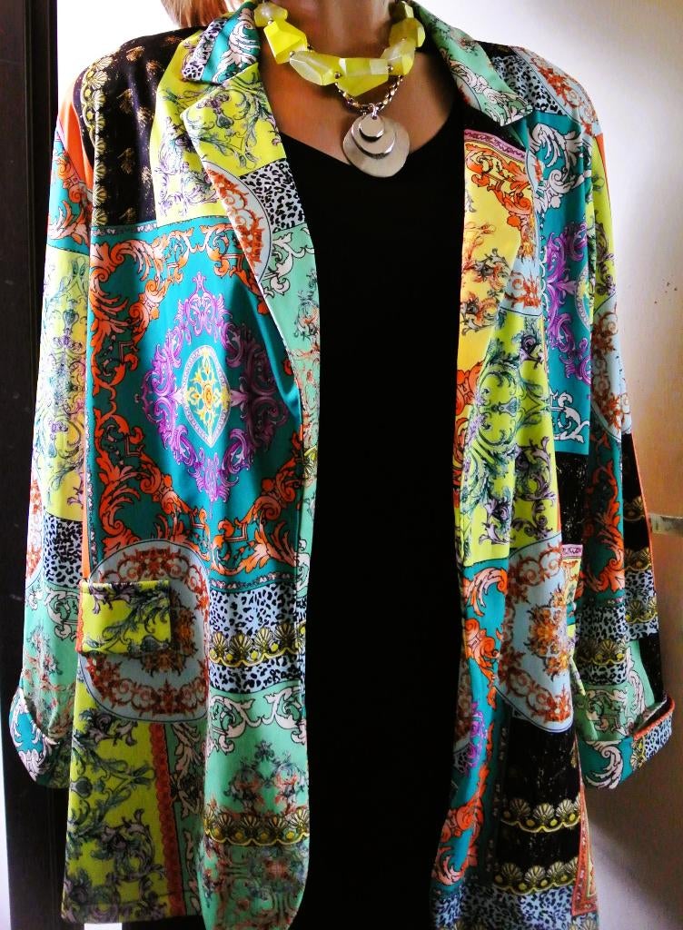 Jasje groen accenten kleurrijk vestjasje blousejasje L/XL, Ophalen of Verzenden, Zo goed als nieuw, Jasje of Colbert, Groen