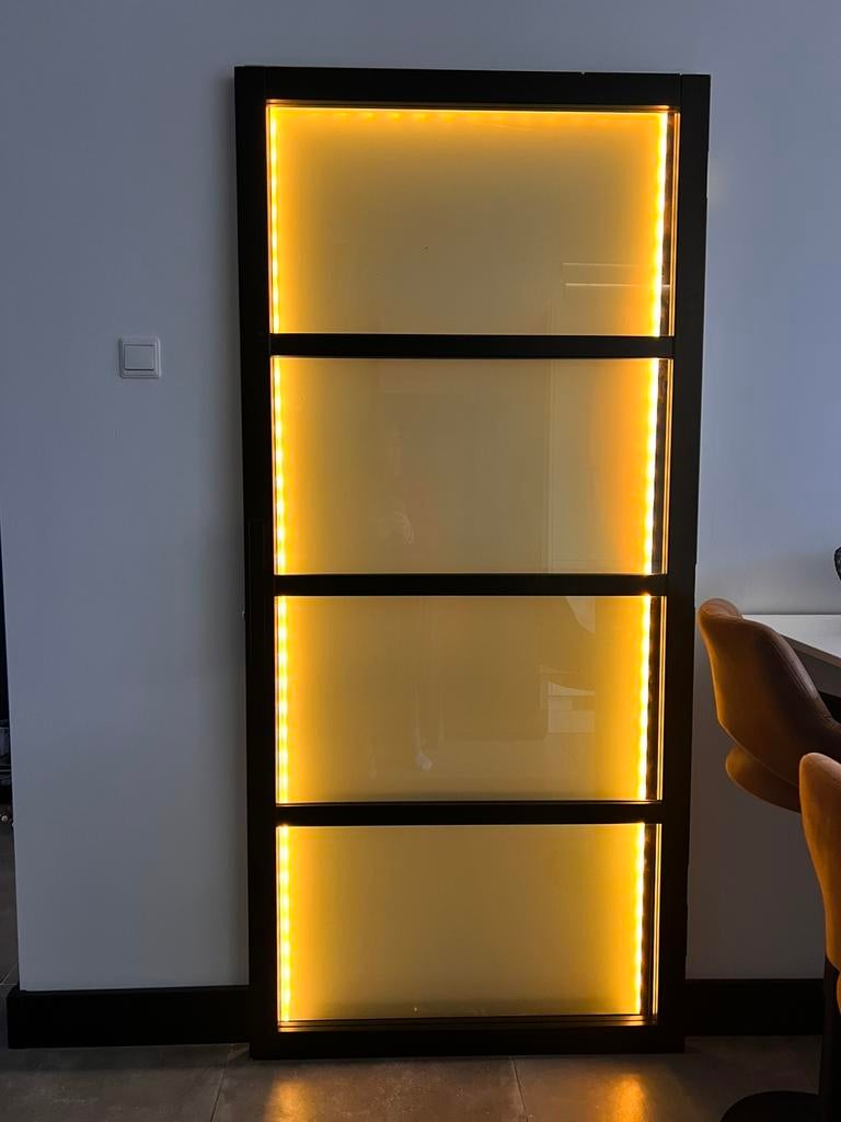 STAAL LOOK ZWARTE MASSIEF HOUTEN BINNENDEUR DEUR HELDER GLAS, Doe-het-zelf en Verbouw, Deuren en Horren, Ophalen, 80 tot 100 cm