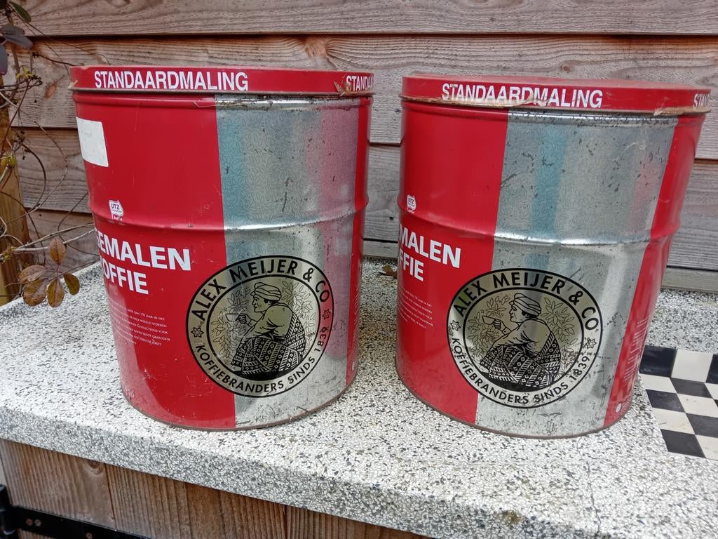 2 grote koffieblikken, Antiek en Kunst, Ophalen