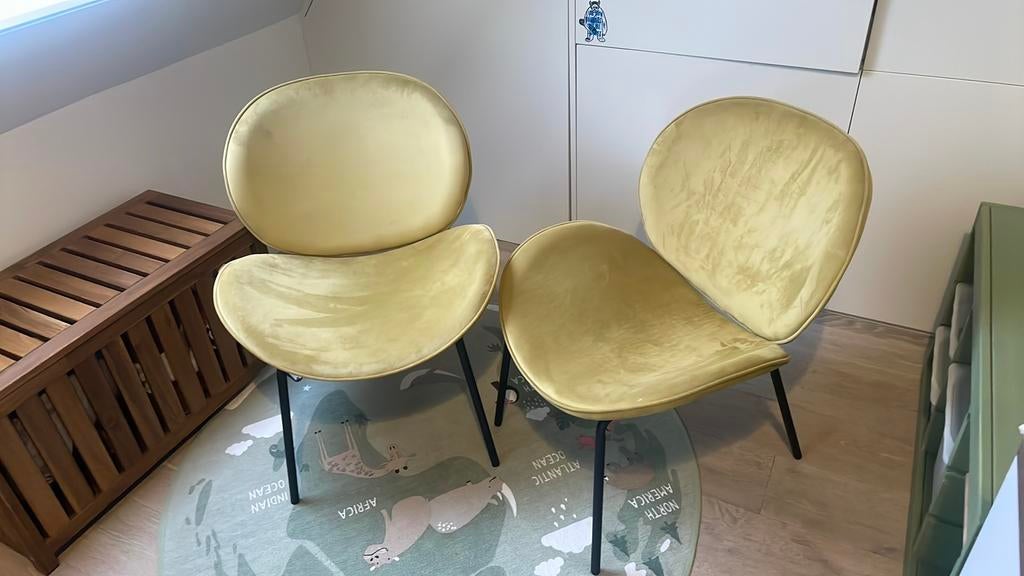 Sissy-Boy Twee (2) okerkleurige velvet kuipstoelen, Ophalen, Eenpersoons, Zo goed als nieuw, Minder dan 150 cm