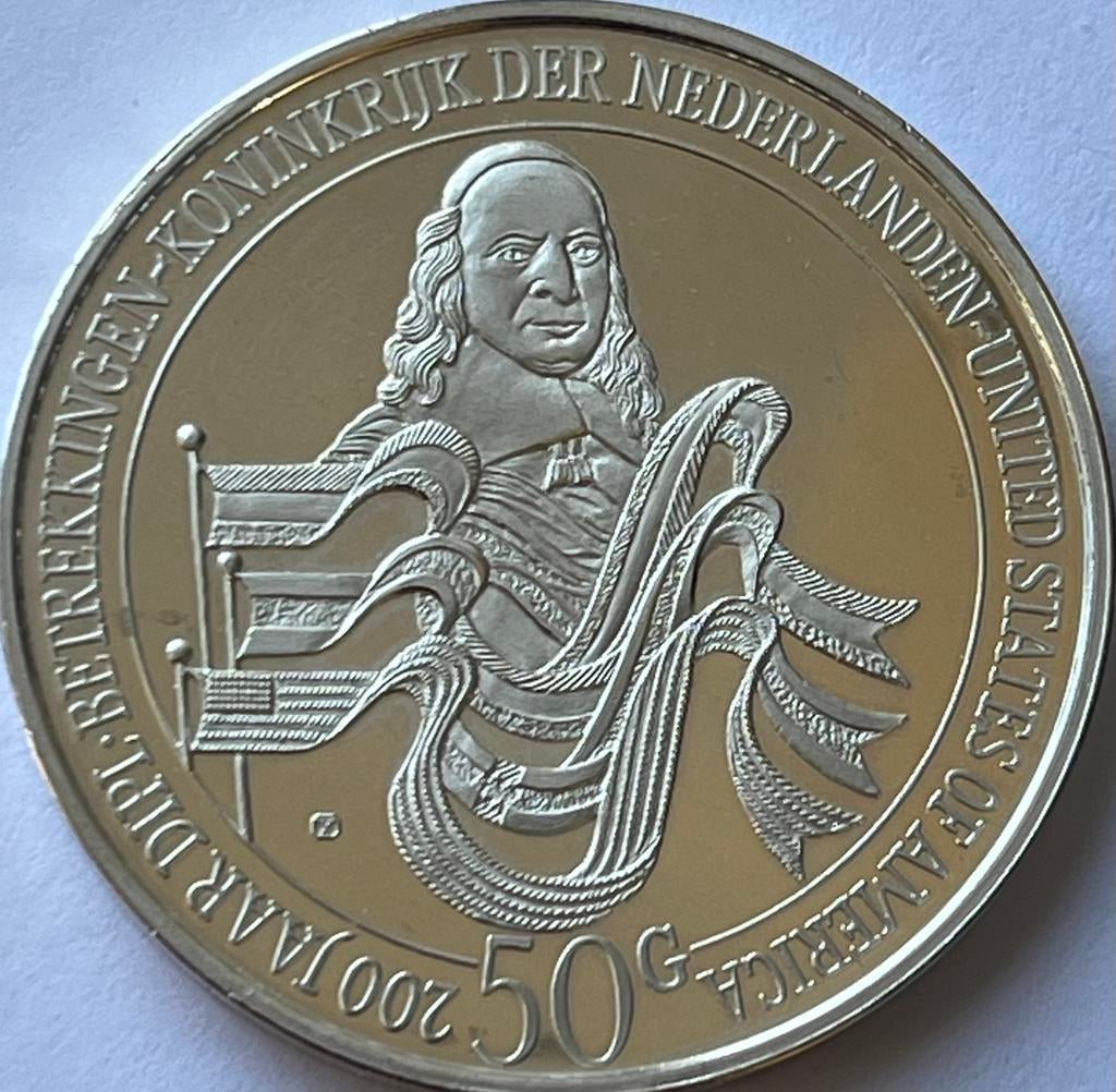 Nederlandse-Antillen 50 guldem 1982, Koningin Beatrix, Zilver, Ophalen of Verzenden, Losse munt