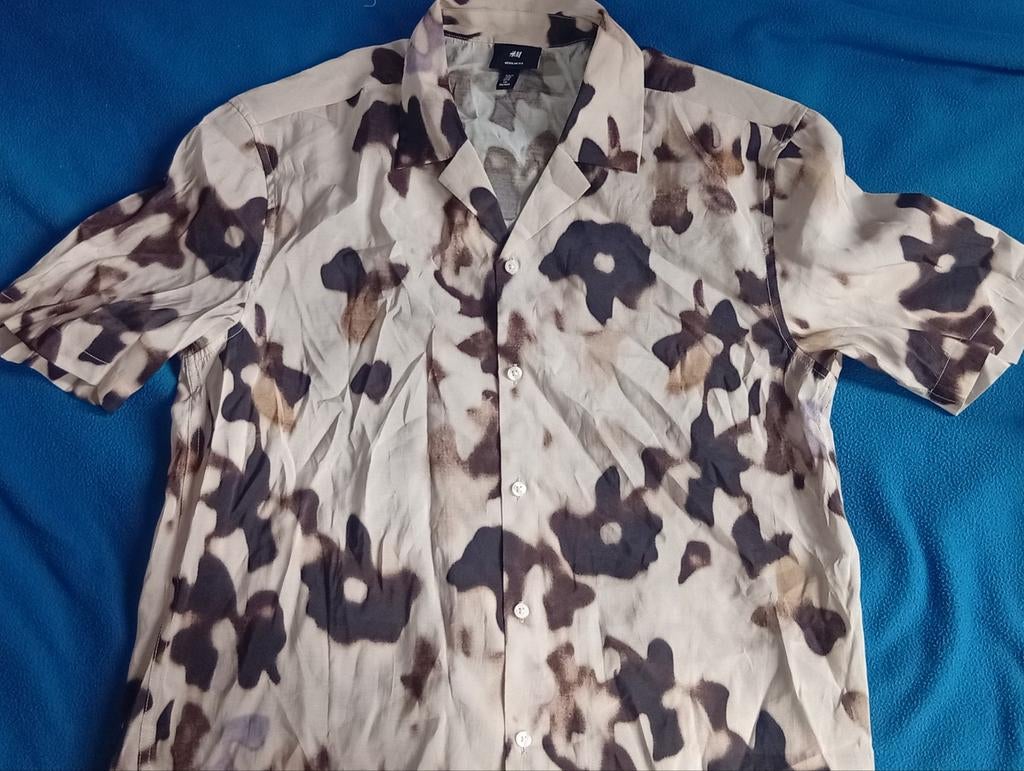 H&M Vintage‑Style Beige Printed Shirt – Regular Fit – Size M, Ophalen of Verzenden, Zo goed als nieuw, Beige
