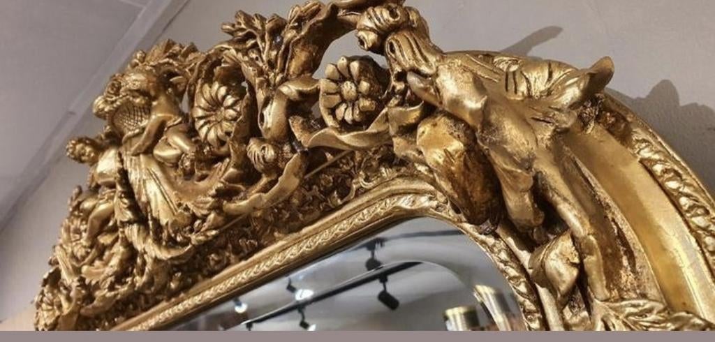 Barok Spiegel met engelen en bloemen., Ophalen of Verzenden, Rechthoekig