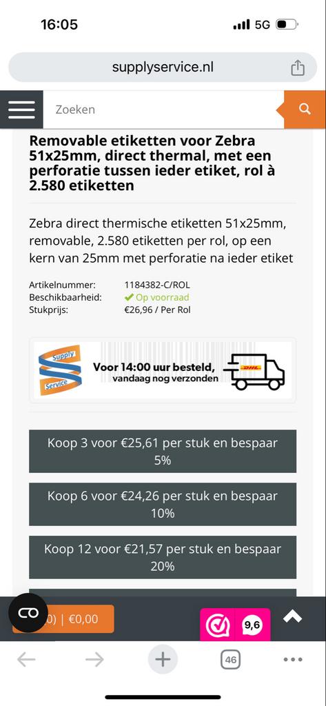Thermische etiketten voor Zebra printer, 5 rollen, Computers en Software, Labelprinters, Ophalen of Verzenden