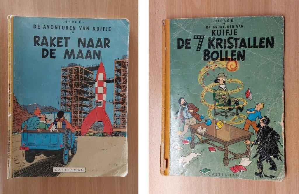Kuifje De 7 kristallen bollen en Kuifje Raket naar de maan, Gelezen, Ophalen of Verzenden, Meerdere stripboeken, Hergé