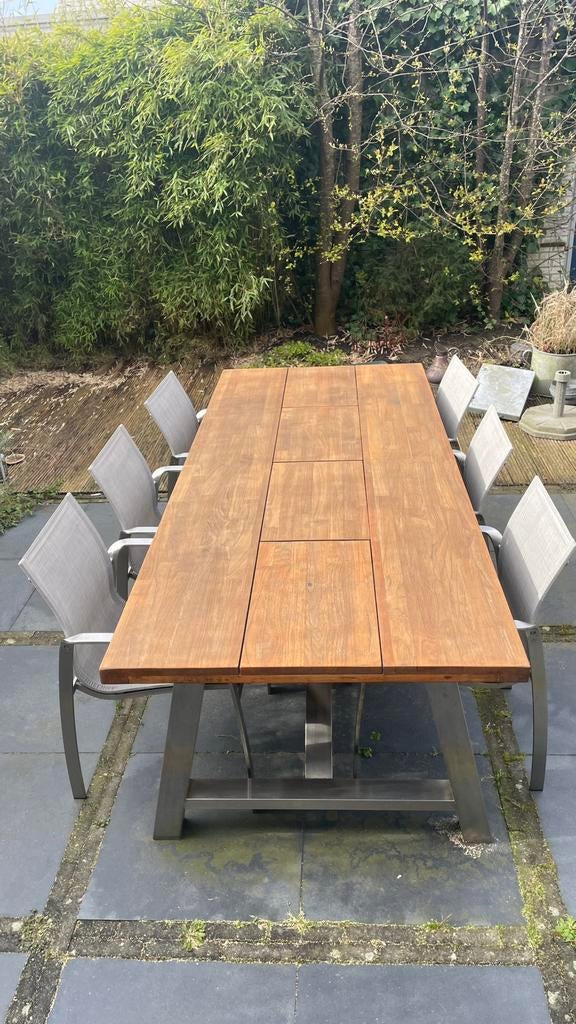 4 Seasons Outdoor Icon/Summit diningset in teak/rvs, Ophalen, 6 zitplaatsen, Zo goed als nieuw, Rvs