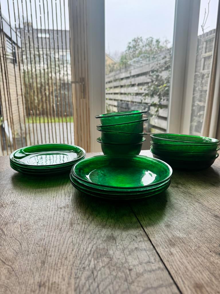 Arcoroc France Sierra groen vintage - 16 delig, Ophalen, Gebruikt, Glas, Overige stijlen