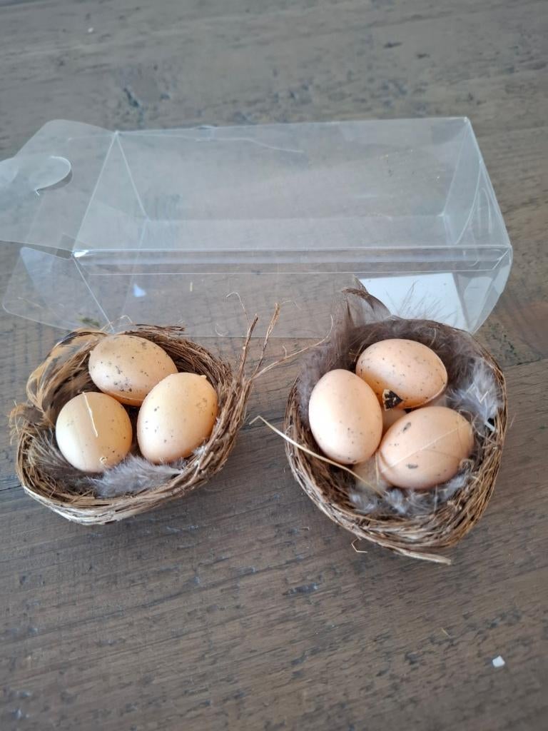 Decoratie - 2 vogelnestjes met eieren in doosje, Ophalen of Verzenden, Nieuw