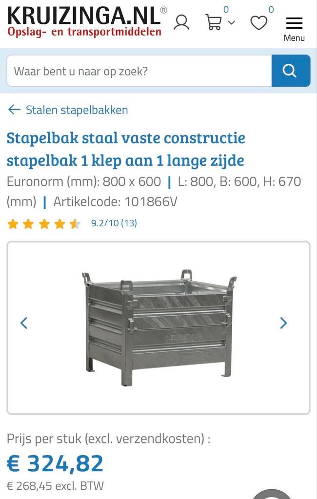 Stapelbak 800x600 staal verzinkt met klep, Ophalen of Verzenden