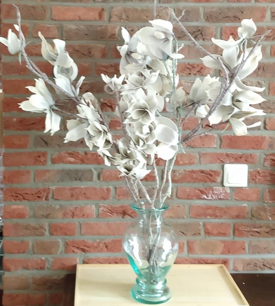 vaas recycled groen glas, volgnr 43, Ophalen of Verzenden, Minder dan 50 cm, Groen, Glas