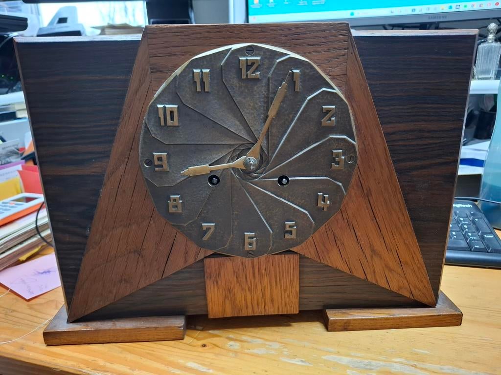 Houten tafelklok Amsterdamse School ongeveer 1920, Antiek en Kunst, Antiek | Klokken, Ophalen