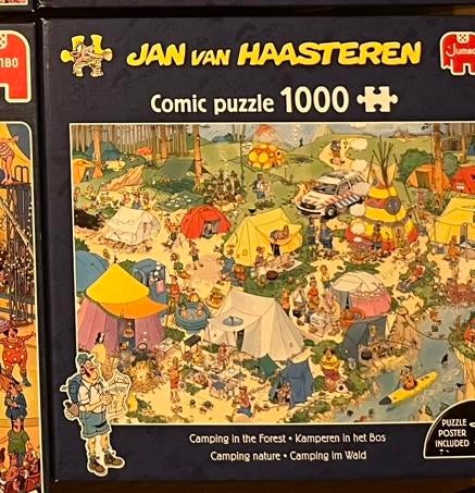 Jan van Haasteren 1000 kamperen in het bos, Ophalen of Verzenden, 500 t/m 1500 stukjes, Zo goed als nieuw, Legpuzzel