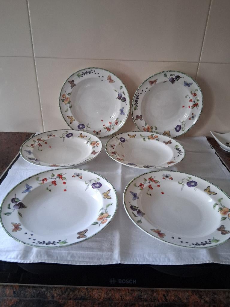 J Brinkman-S 6 diepe borden Fruit & Flowers *eureka*, Gebruikt, Ophalen of Verzenden, Bord(en), Overige stijlen