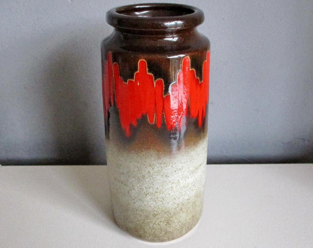 Vintage west germany vaas vase rood en bruin glazuur, Antiek en Kunst, Antiek | Vazen, Ophalen of Verzenden