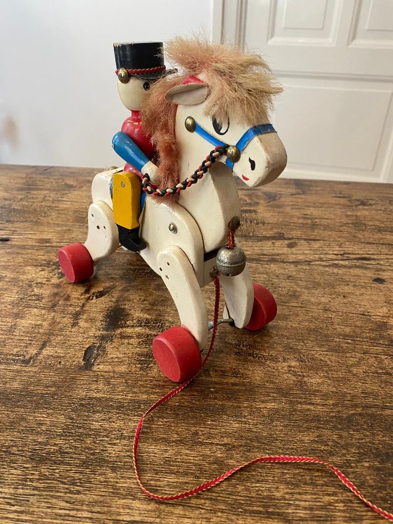 Brocante houten paard en wagen - merk SISO, Ophalen of Verzenden