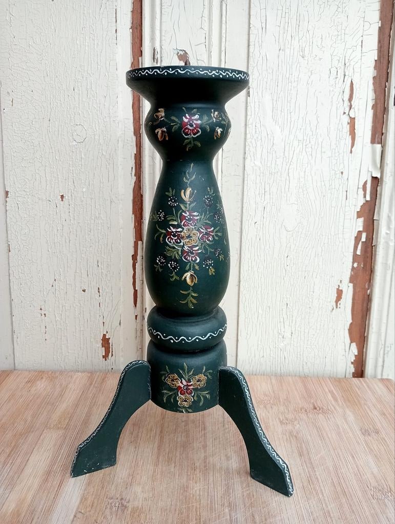 Houten kandelaar met Hindeloopen beschildering, Ophalen of Verzenden