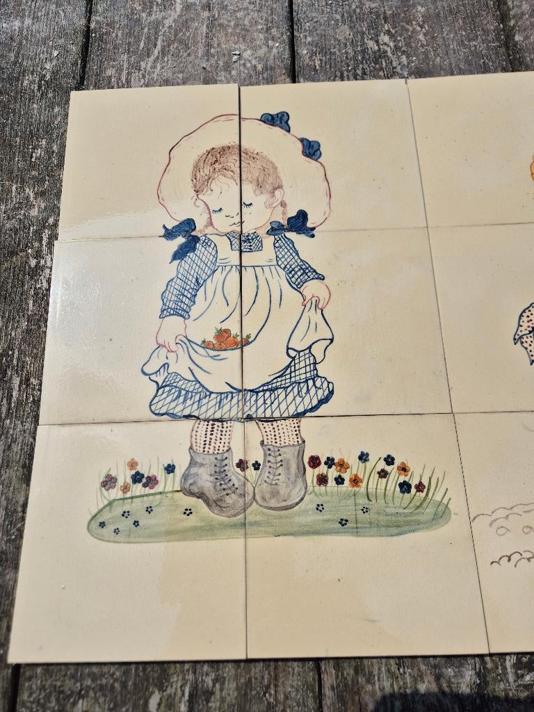 Tegelpaneel jongen en meisje 2x6 tegels +rand losse tegels, Ophalen, Zo goed als nieuw