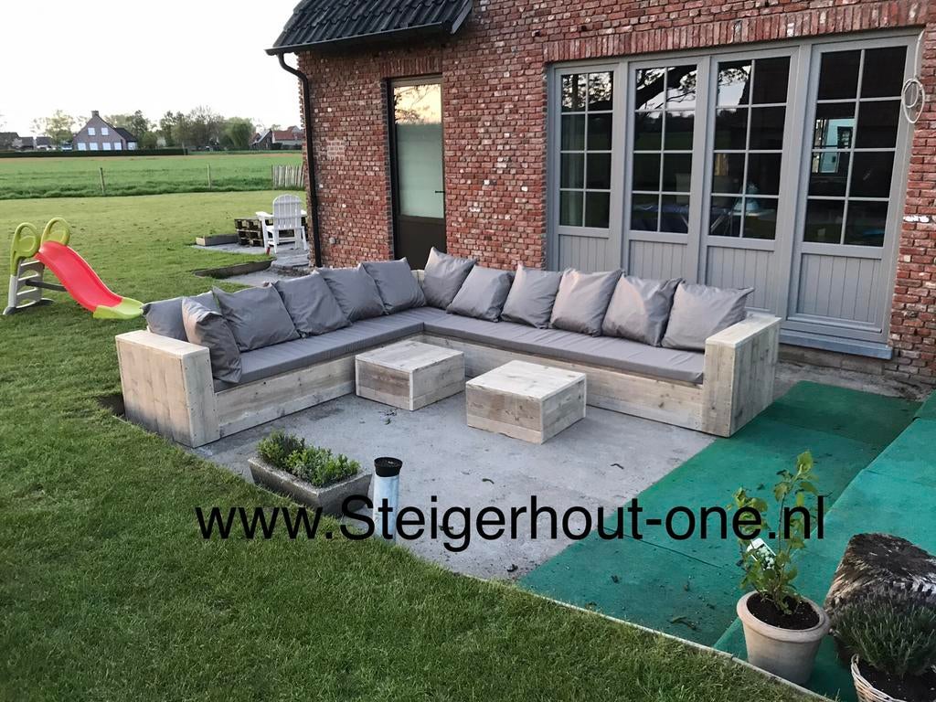 Steigerhout 10%korting Hoekbank Loungeset Bank Tuinset ACTIE, Steigerhout, Nieuw, Ophalen of Verzenden, Loungeset