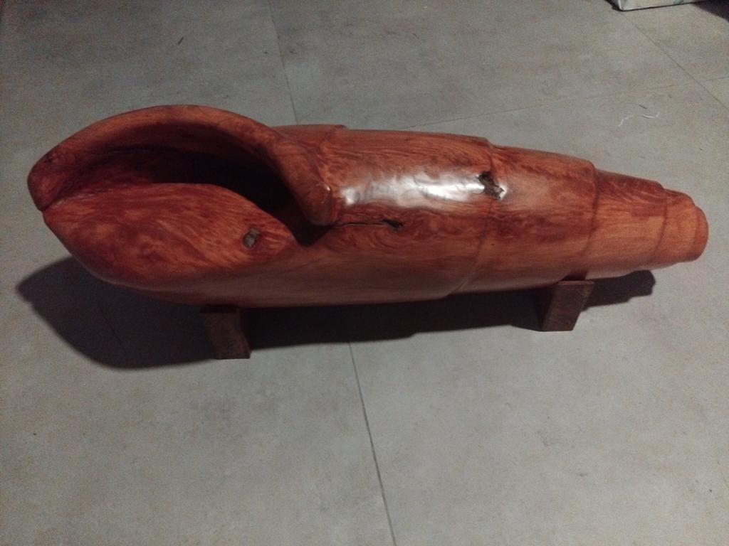 Grote massieve hout gesneden schelp op voetjes 85 cm breed, Ophalen of Verzenden