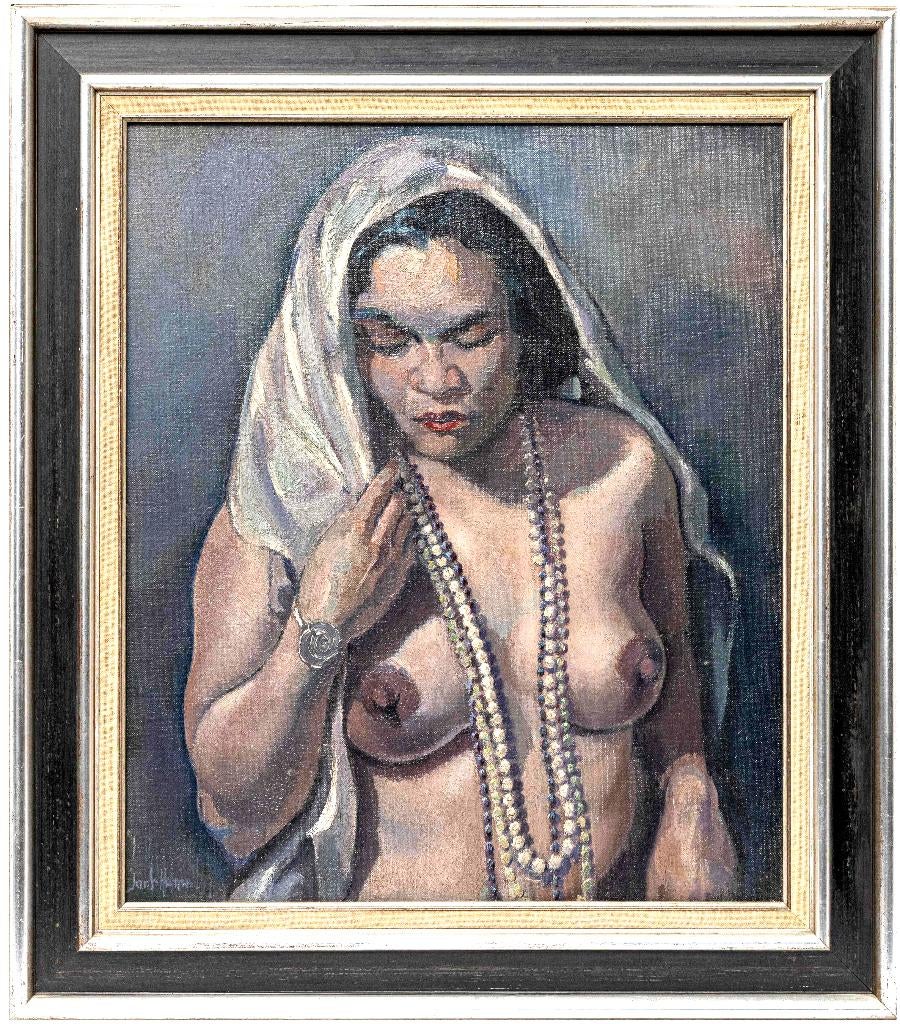 Jack Hamel 1890-1951===vrouwelijk naakt met parelketting, Antiek en Kunst, Kunst | Schilderijen | Klassiek, Ophalen of Verzenden