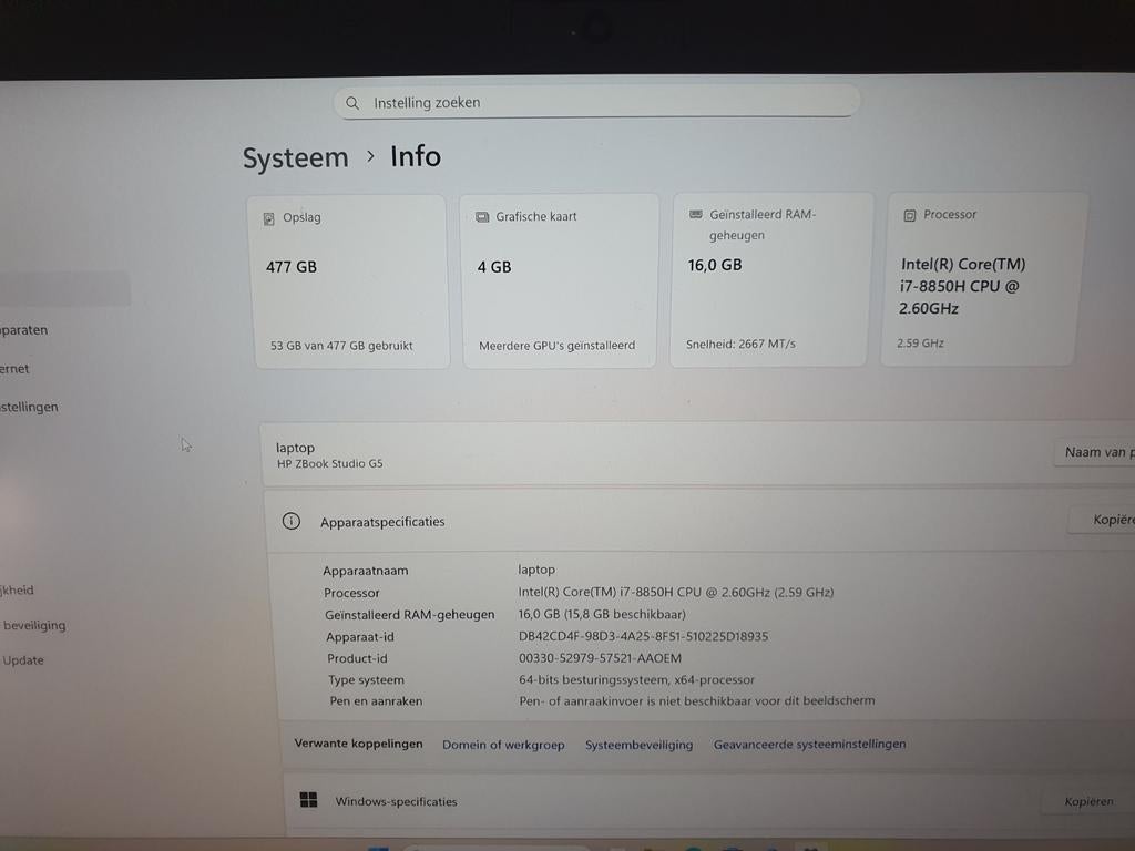 Hp zbook studio g5 i7, Ophalen, 15 inch, 2 tot 3 Ghz
