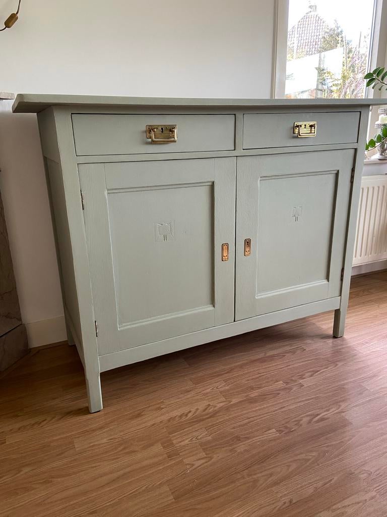 Gerenoveerde Antieke Commode / Kast - Saliegroen, Antiek en Kunst, Antiek | Meubels | Kasten, Ophalen
