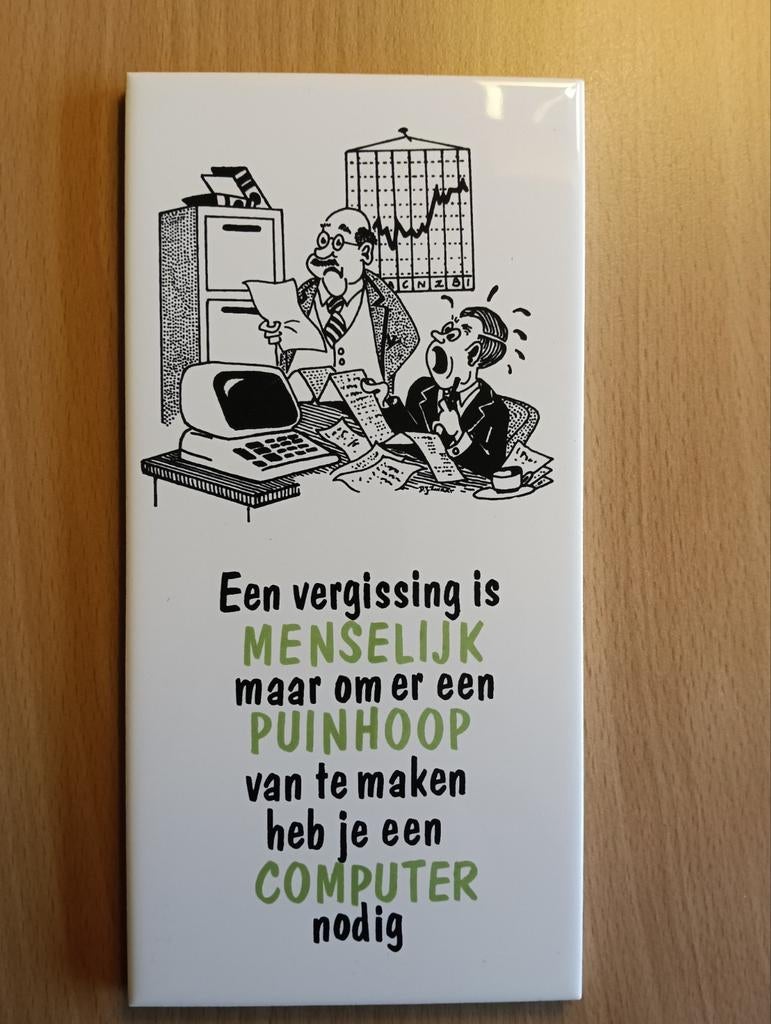 Tegel met humoristische spreuk over computers, Antiek en Kunst, Ophalen of Verzenden