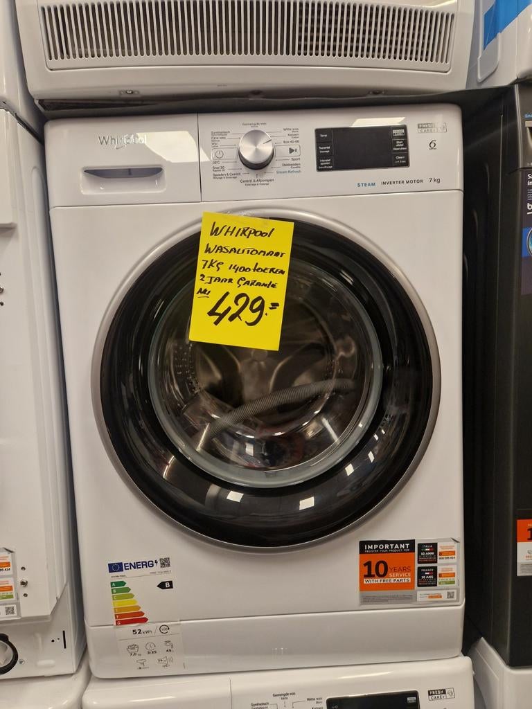 Nieuwe Whirlpool wasmachine 7 kg, 1400 toeren, Ophalen, Nieuw, Voorlader, 85 tot 90 cm