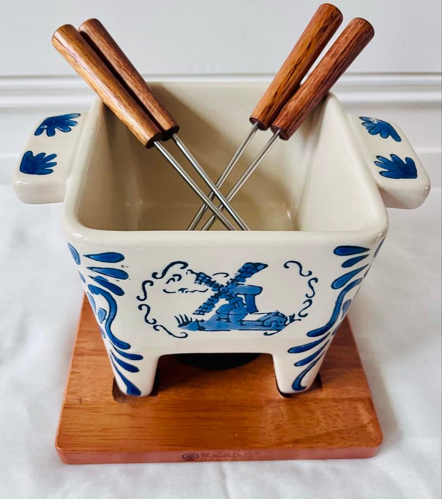 Boska Holland fondueset met Delfts blauw decor, ., Ophalen of Verzenden, Zo goed als nieuw, .