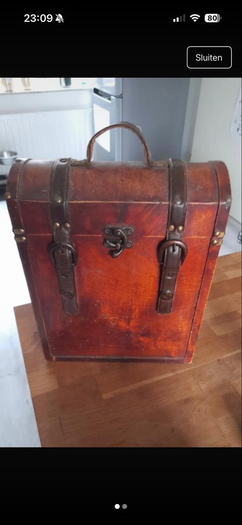 Wijnkistje voor 3 flessen - Vintage stijl, Huis en Inrichting, Woonaccessoires | Kisten, Ophalen of Verzenden, Gebruikt, Overige houtsoorten