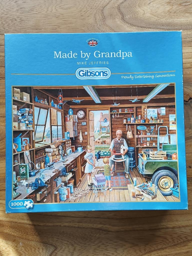 Puzzel Gibson 1000 stukjes made by grandpa, Ophalen of Verzenden, 500 t/m 1500 stukjes, Zo goed als nieuw, Legpuzzel