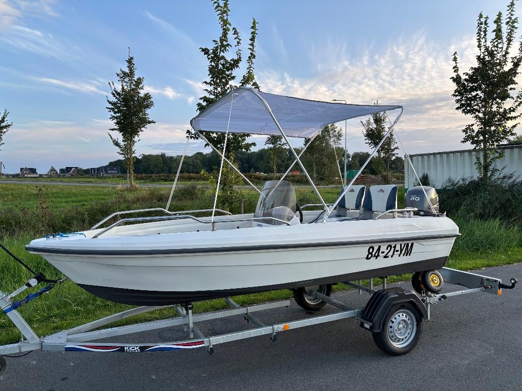 Terhi 4100 Console met 40pk 4 takt Yamaha en Kick trailer, Watersport en Boten, Vis- en Consoleboten, Ophalen, Gebruikt, 30 tot 50 pk