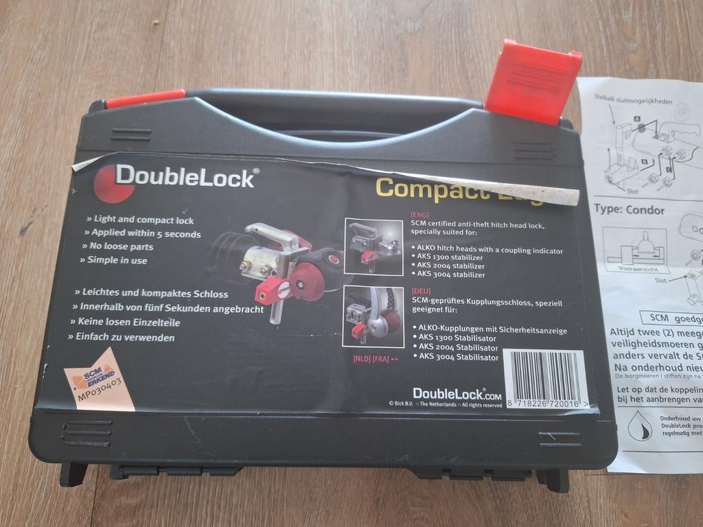 Doublelock dubbellock SCM gekeurd disselslot, Caravans en Kamperen, Ophalen of Verzenden, Zo goed als nieuw