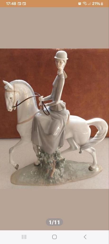 Lladro Porseleinen Beeld: Dame te Paard met Originele Verpak, Antiek en Kunst, Antiek | Porselein, Ophalen of Verzenden