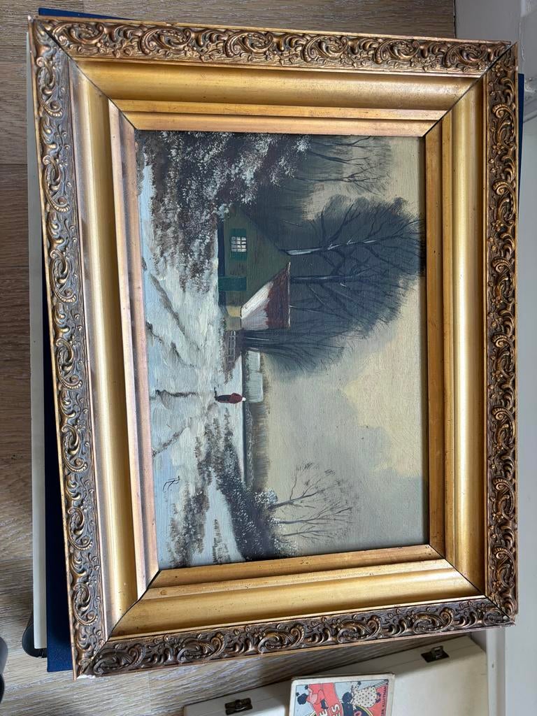 Oud Hollands winterlandschap olieverfschilderij, Ophalen